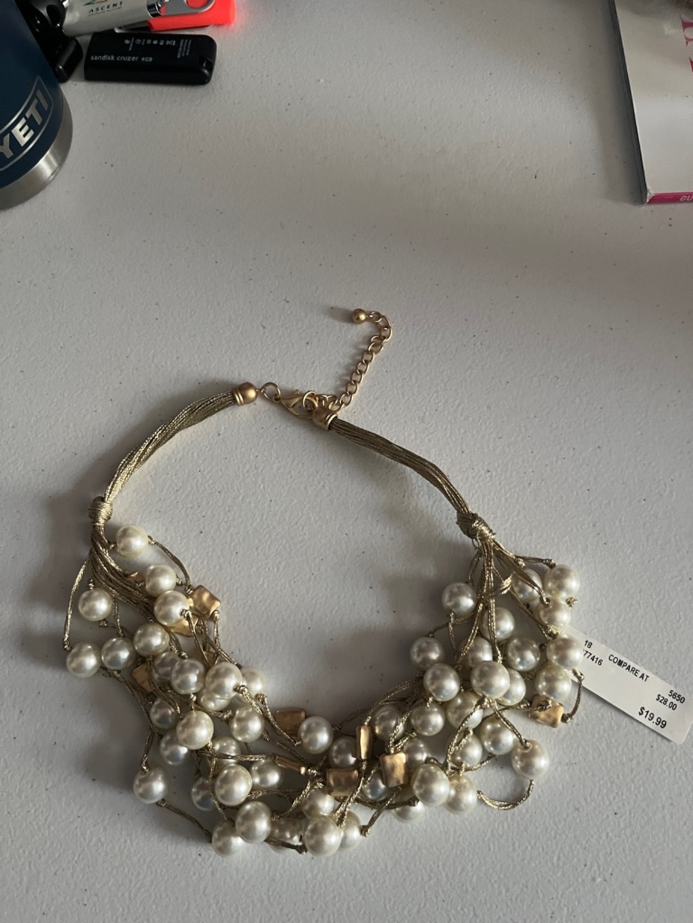 Gold Pearl Cluster Statement Necklace - Women Jewelry